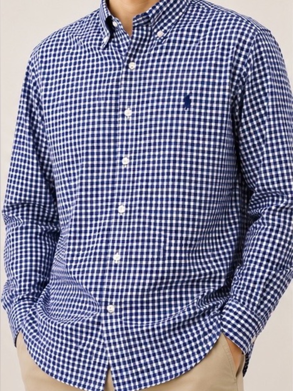 Ralph Lauren Blue and White Gingham Button-Down Shirt